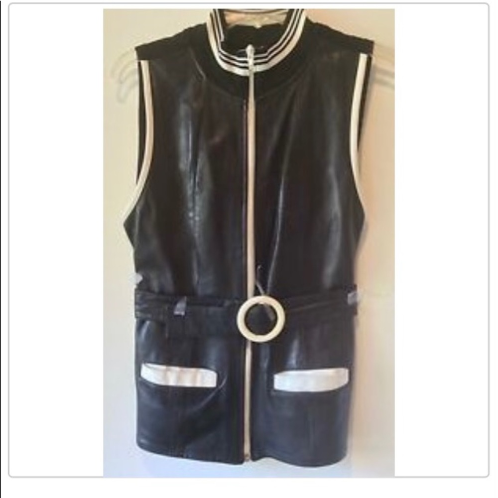 Genuine Leather White Trim Vest ZippedUp belted